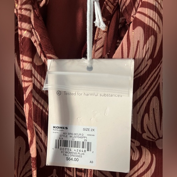 LC Lauren Conrad 2X Long Sleeve Maroon Dress with gold shimmer ✨NWT - Picture 5 of 15